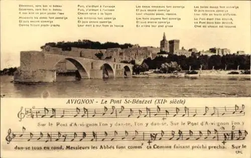 Ak Avignon Vaucluse, Brücke St. Benezet, Sur le Pont d'Avignon