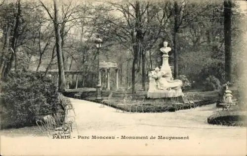 Ak Paris VIII, Parc Monceau, Monument de Maupassant