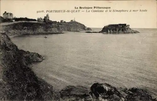 Ak Saint Quay Portrieux Cotes d'Armor, Comtesse, Semaphore a mer haute