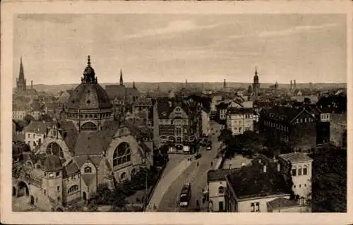 Judaika Ak Dortmund im Ruhrgebiet, Stadtpanorama, Synagoge, Straßenpartie, Straßenbahnen