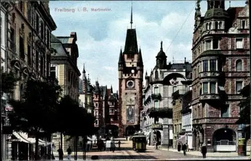 Ak Freiburg Breisgau, Martinstor, Kirche, Stadtansicht