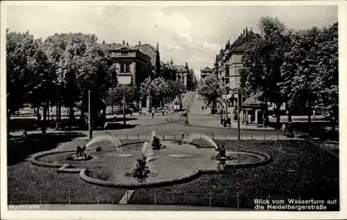 Ak Mannheim in Baden, Heidelbergerstraße, Blick vom Wasserturm, Springbrunnen