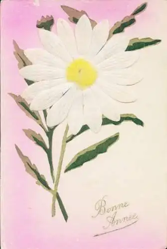 Stoff Ak Glückwunsch Neujahr, Weiße Blume