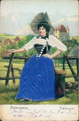 Stoff Präge Ak Kanton Bern, Bernerin, Schweizerische Tracht