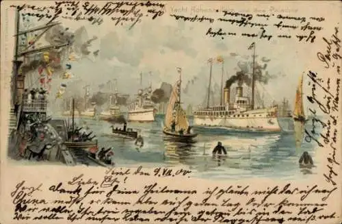 Litho Kaiserliche Yacht SMY Hohenzollern und ihre Paladine, Kaiserliche Marine