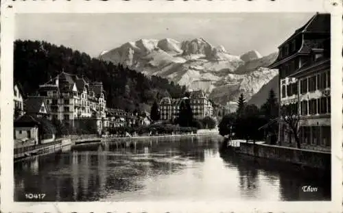 Ak Thun Kanton Bern Schweiz, Häuser am Ufer