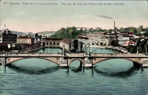 Ak Genève Genf Schweiz, Pont de la Coulouvreniere, St. Jean, Usine des forces motrices