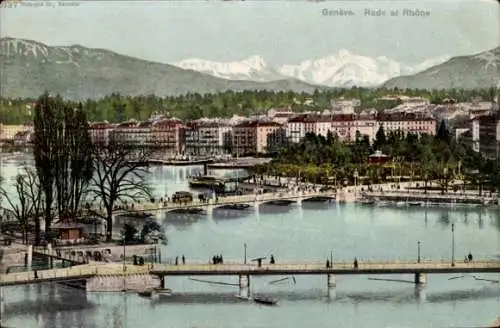 Ak Genève Genf Schweiz, Rade, Rhone, Brücken