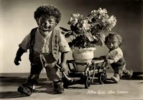 Ak Mecki der Igel, Alles Gute, alles Schöne, Igelkind, Blumen auf einem Wagen