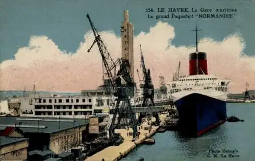 Ak Le Havre, Dampfer Normandie, Hafen, CGT, French Line