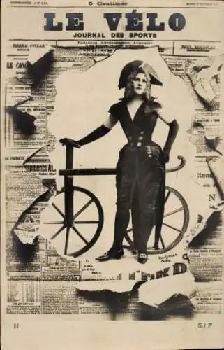 Zeitungs Ak Le Velo, Journal des Sports, Junge Frau mit Fahrrad