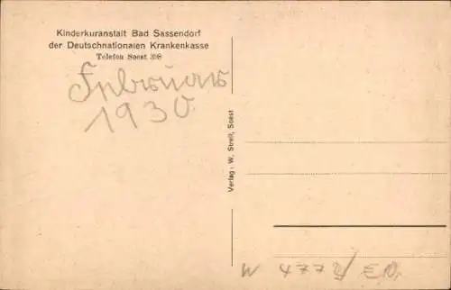 Ak Bad Sassendorf in Westfalen, Kinderkuranstalt, Tagesraum, Speisesaal, Schlafzimmer, Spielplatz