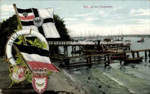 Ak Kiel, Kriegshafen, Wappen, Flaggen