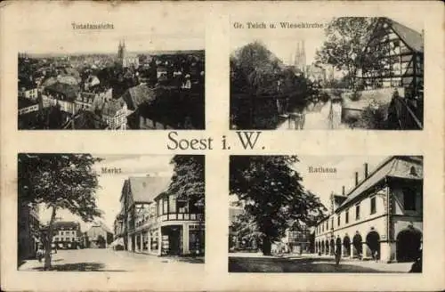 Ak Soest in Westfalen, Totalansicht, Gr. Teich, Wiesekirche, Markt, Rathaus
