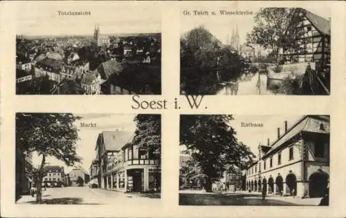 Ak Soest in Westfalen, Totalansicht, Gr. Teich, Wiesekirche, Markt, Rathaus