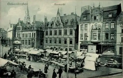 Ak Gelsenkirchen im Ruhrgebiet, Neumarkt, Geschäfte, Marktstände