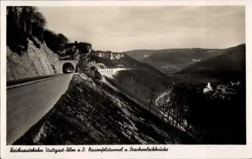 Ak Wiesensteig in Württemberg, Reichsautobahn Stuttgart-Ulm, Nasenfelstunnel, Drachenlochbrücke
