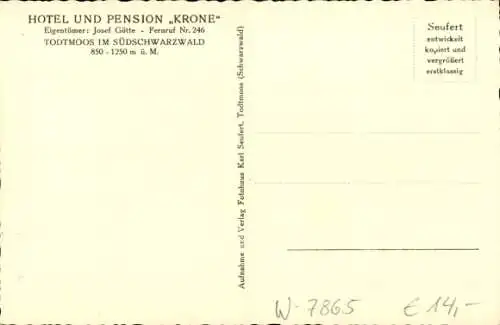 Ak Todtmoos im Schwarzwald, Hotel und Pension Krone, Schwarzwaldstube