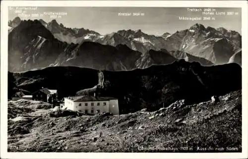 Ak Oberstdorf im Oberallgäu, Edmund Probst Haus, Aussicht nach Süden, Kratzer, Mädelegabel