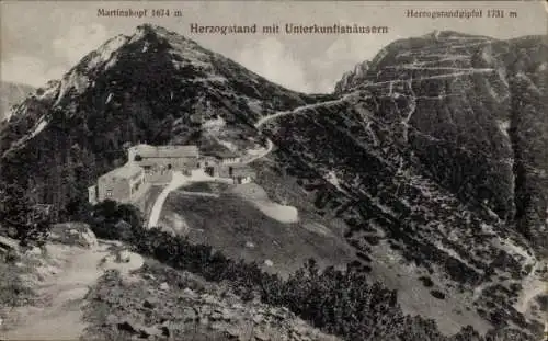 Ak Kochel am See in Oberbayern, Herzogstand, Unterkunftshäuser, Martinskopf, Herzogstandsgipfel