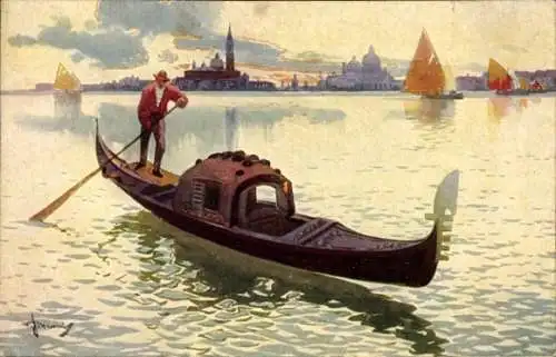 Künstler Ak Venezia Venedig Veneto, Gondola e Isola