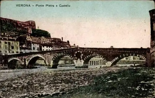 Ak Verona Veneto, Pietra Brücke, Schloss