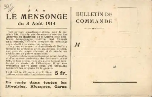 Ak Die Lüge vom 3. August 1914, Librairie Payot et Cie., Paris