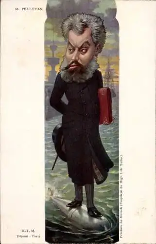 Künstler Ak Sirat, Camille Pelletan, Minister der Marine, Portrait auf einem Torpedo, Karikatur