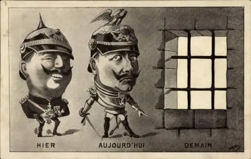 Künstler Ak Karikatur, Kaiser Wilhelm II. im Gefängnis