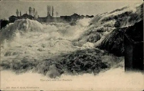 Ak Neuhausen am Rheinfall Kanton Schaffhausen, Rheinfall, Wasserfall von der Fischetz