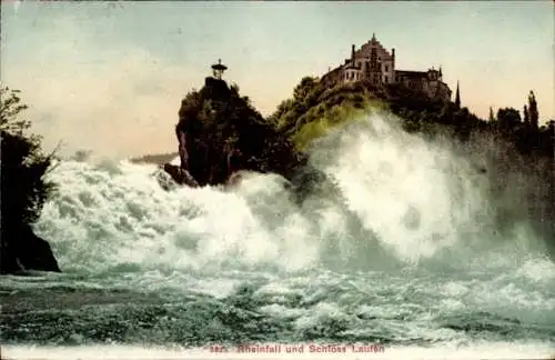 Ak Neuhausen am Rheinfall Kanton Schaffhausen, Rheinfall, Wasserfall, Schloss Laufen