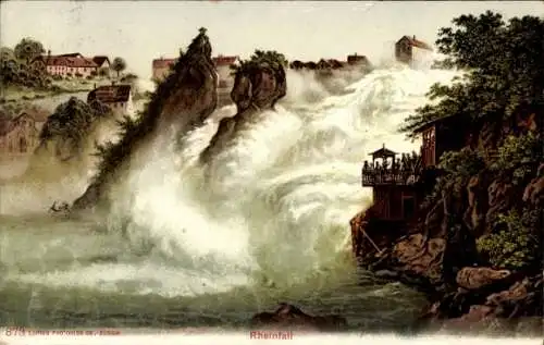 Litho Rheinfall Kanton Schaffhausen, Wasserfall, Zuschauer