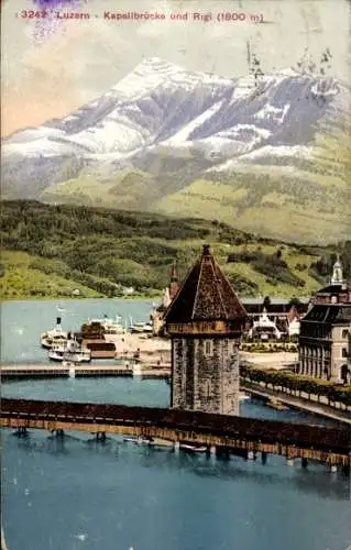 Ak Luzern Stadt Schweiz, Kapellbrücke, Rigi
