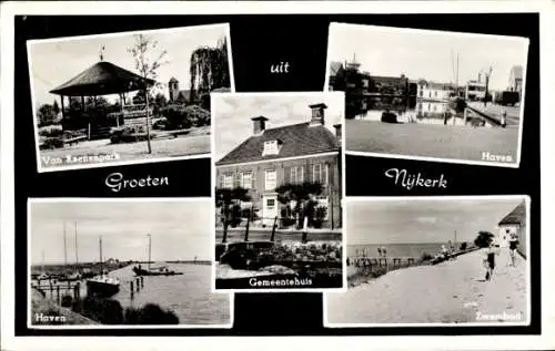 Ak Nijkerk Gelderland, Hafen, Rathaus, Schwimmbad