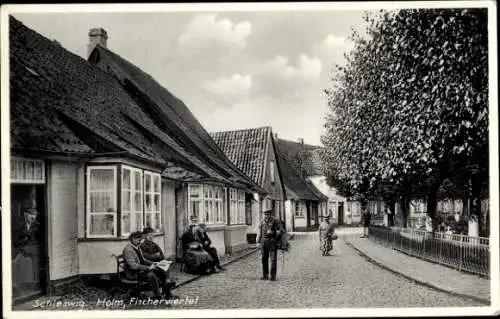 Ak Schleswig in Schleswig Holstein, Partie im Fischerviertel, Holm, Passanten
