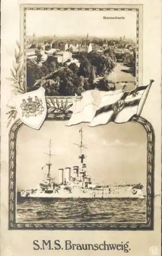 Ak Braunschweig in Niedersachsen, Stadtansicht, Deutsches Kriegsschiff, SMS Braunschweig