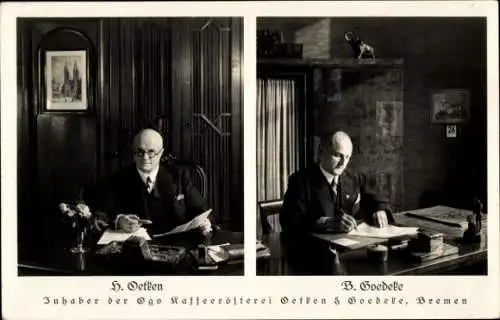 Foto Ak Hansestadt Bremen, Inhaber der Ogo Kafferösterei Oetken und Goedeke, Autograph