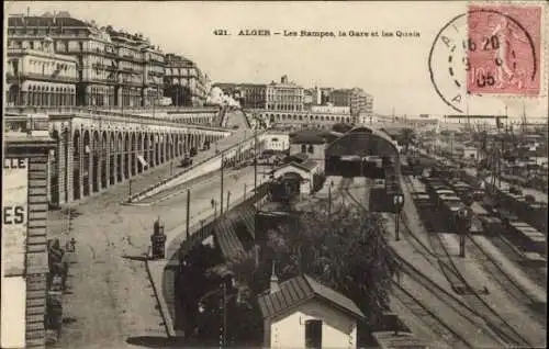 Ak Algier Algerisches Algier, die Rampen, der Bahnhof und die Kais