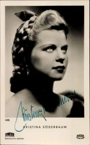 Ak Schauspielerin Kristina Söderbaum, Portrait mit Flechtfrisur, Autogramm