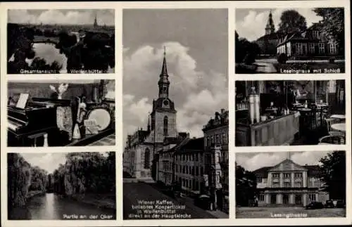 Ak Wolfenbüttel in Niedersachsen, Wiener Kaffee, Lessingtheater, Okerpartie, Schloss