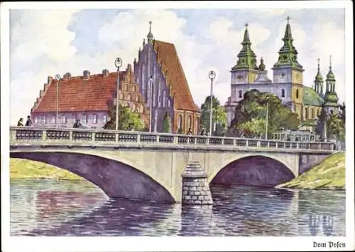 Künstler Ak Poznań Posen, Dom, Brücke