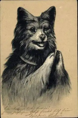 Präge Litho Hundeportrait, bettelnder Hund