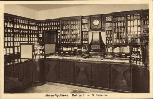 Ak Delitzsch in Sachsen, Löwen Apotheke, Innenansicht
