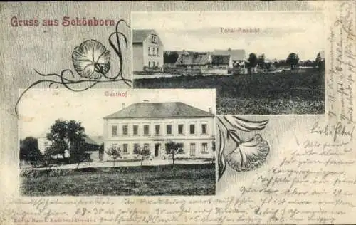 Ak Dresden Langebrück Schönborn ?, Gasthof, Totalansicht