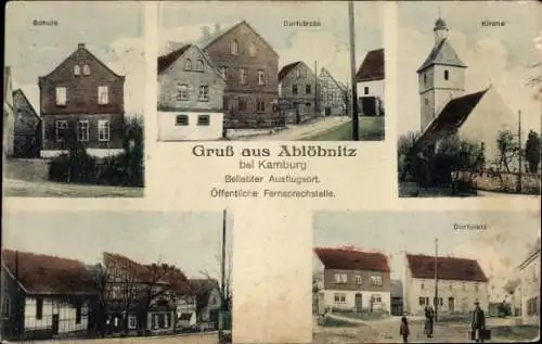 Ak Ablöbnitz Abtlöbnitz Molauer Land Burgenlandkreis, Kirche, Schule, Dorfplatz