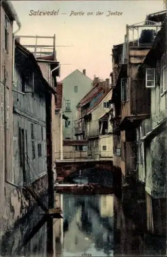 Ak Salzwedel in der Altmark, Häuser an der Jeetze