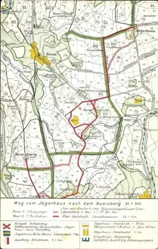 Landkarten Ak Jägerhaus Bermsgrün Schwarzenberg im Erzgebirge, Weg nach dem Auersberg