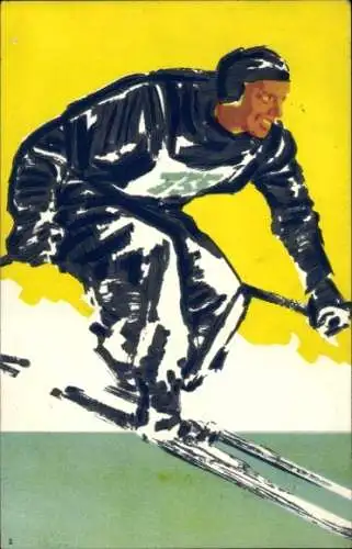 Künstler Ak Finnland, Skifahrer bei der Abfahrt, FIS Lahti 1938