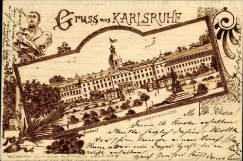 Künstler Ak Karlsruhe in Baden, Residenzschloss, Holzbrand-Imitat