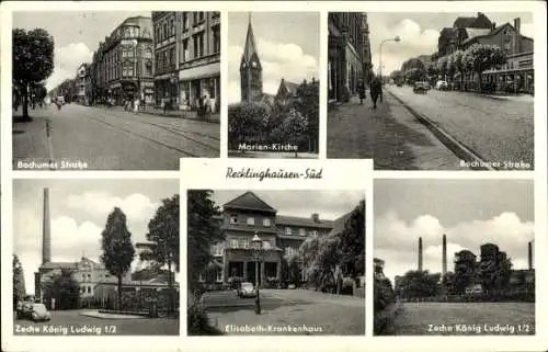 Ak Recklinghausen Süd, Bochumer Straße, Marienkirche, Zeche König Ludwig 1/2, Elisabeth Krankenhaus
